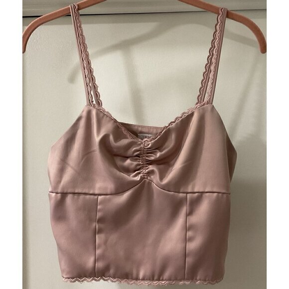 Lottie Moss Tops - Lottie Moss Satin Lace Trim Crop Top M